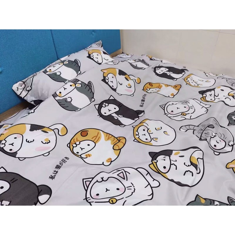 Set Chăn Ga Mèo Ú Xám Cotton Poly Mềm Mát Hàng Xuất Nhật (Shinbedding.shop)