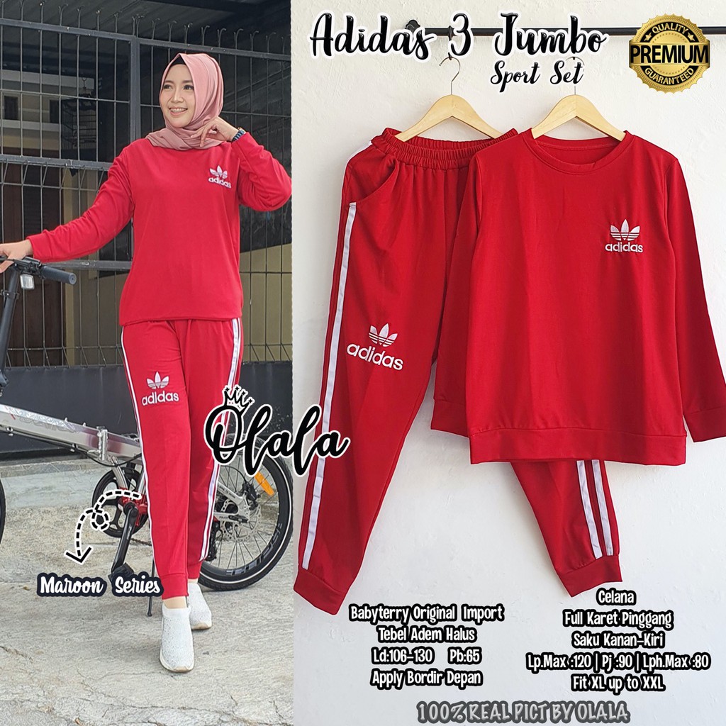 Bộ Đồ Thể Thao Adidas 3 Jumbo Chính Hãng Thêu Họa Tiết Trước L16