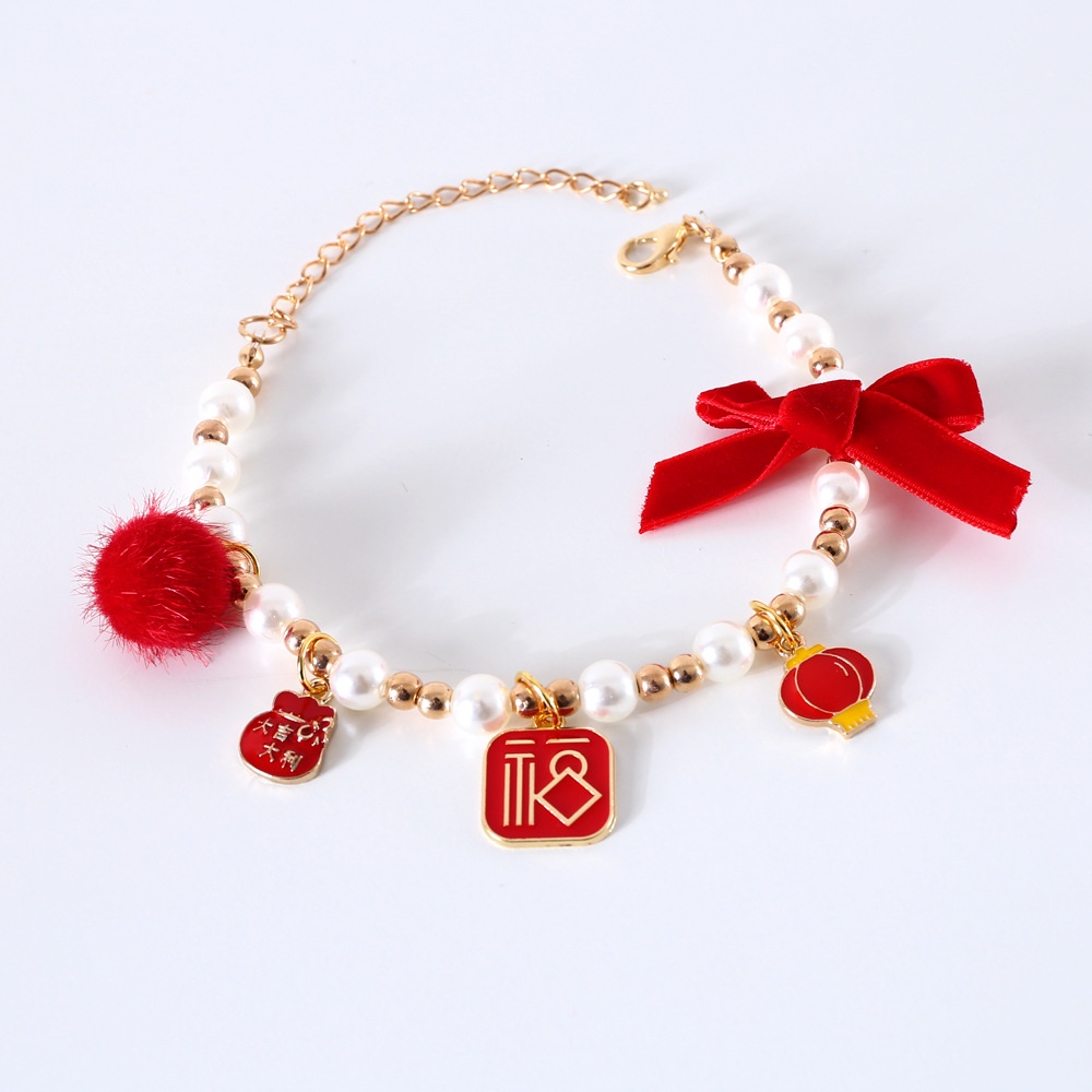 Vòng Cổ Cho Chó Mèo Thú Cưng Hạt Charm Kèm Nơ Thắt
