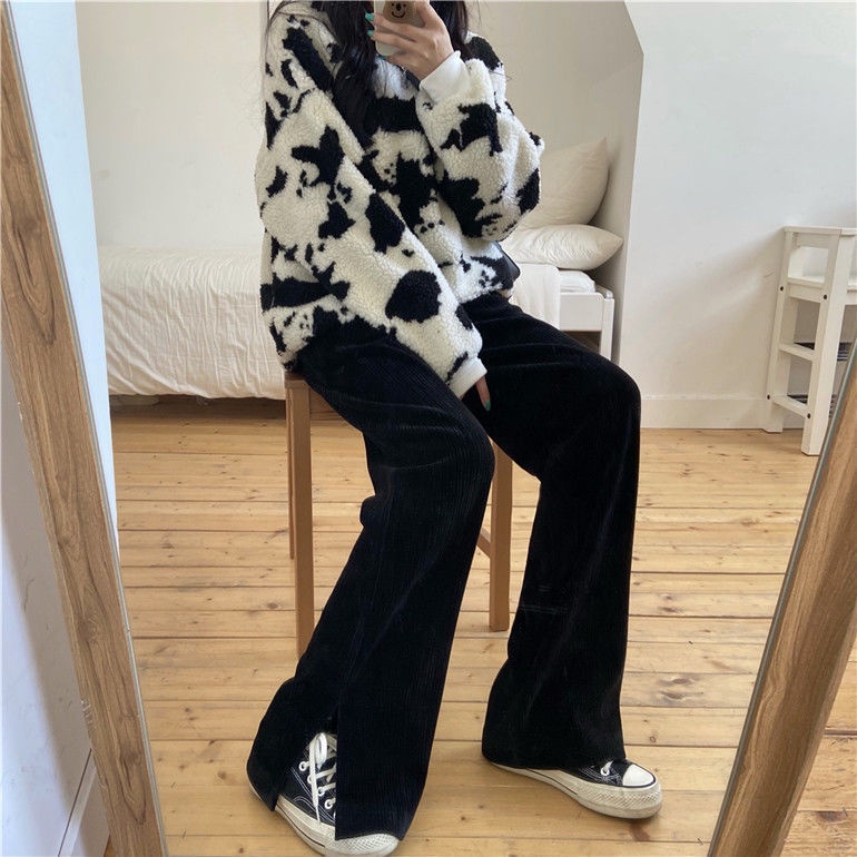 Quần dài ống rộng lưng cao phong cách mới cho nữ