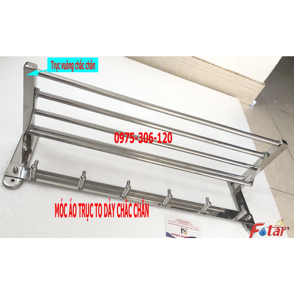 [CHẮC CHẮN DÀY 100% INOX 304] Máng Khăn Tắm Thanh Treo Khăn ĐA NĂNG có móc áo 100% INOX 304 MKT3 hàng đặt xưởng nặng dày