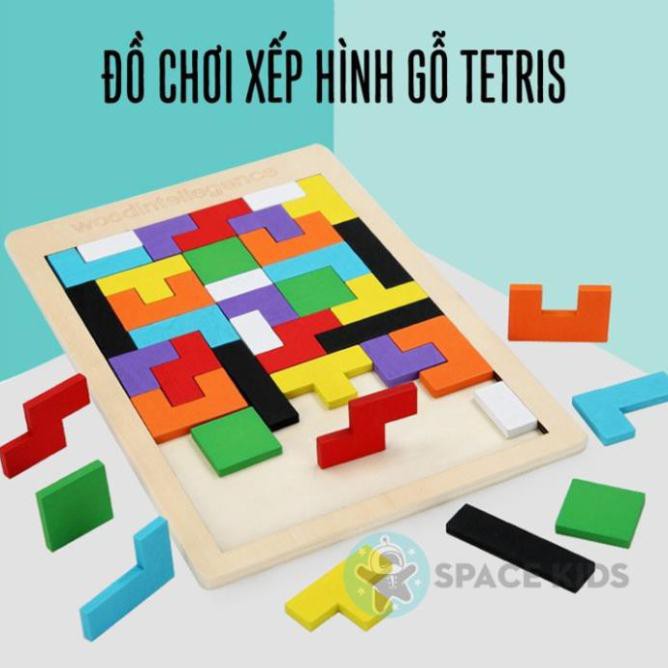 Đồ chơi gỗ thông minh cho bé ghép hình gỗ Tetris, đồ chơi giáo dục montessori Space Kids