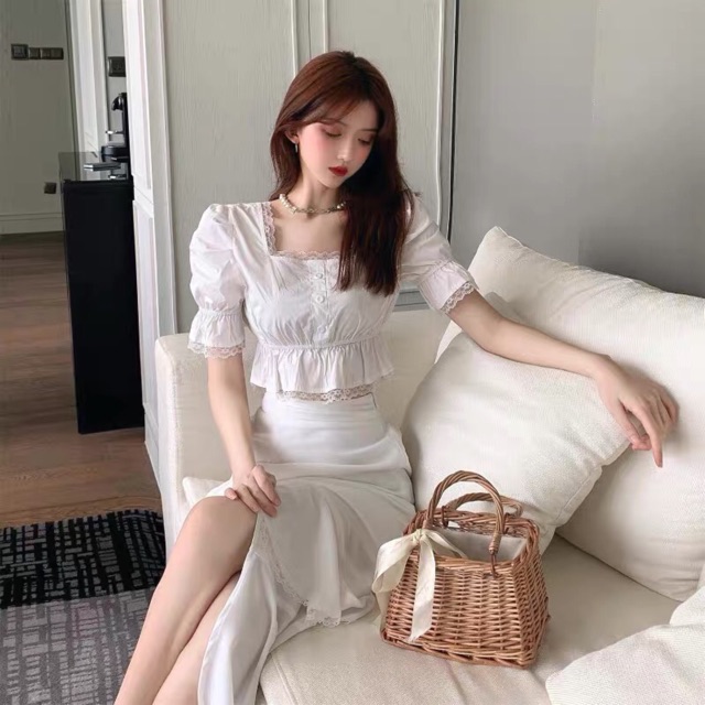 Set áo váy trắng thời trang ulzzang tiểu thư