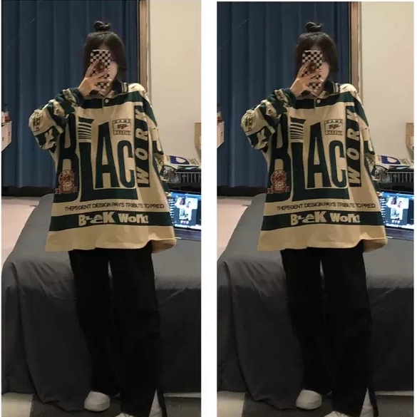 Porozi  Áo len dài tay in họa tiết Graffiti phong cách Hàn Quốc dành cho nữ