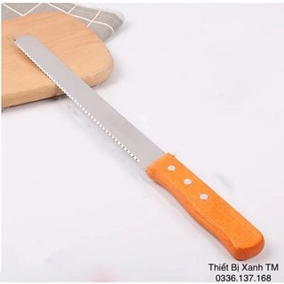 Dao cắt bánh mì - Dao cắt bánh ngọt, Pizza bằng inox cao cấp có răng cưa - Cán gỗ