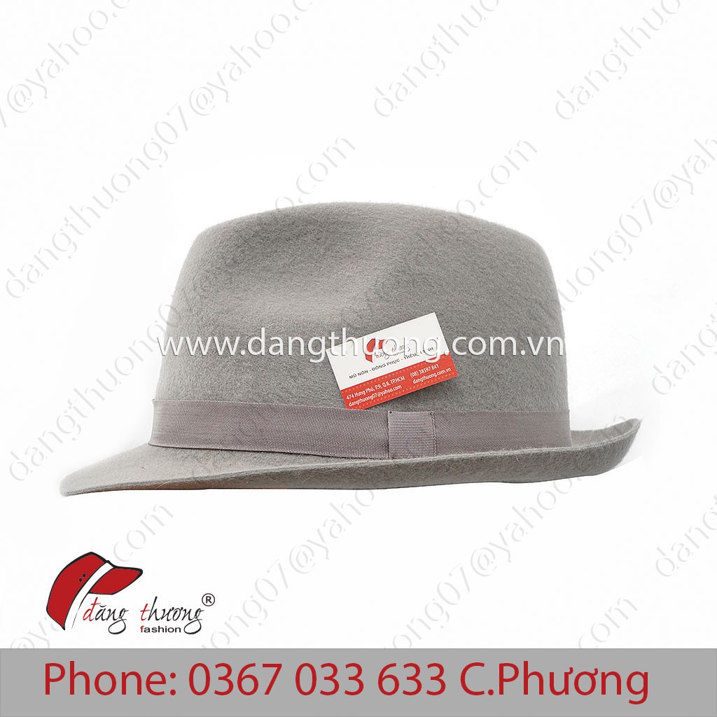 Mũ nón phớt fedora chất liệu nỉ/ dạ THẬT 100%, cao cấpcho trung niên, lớn tuổi, người già, cổ điển vintage - MÀU XÁM