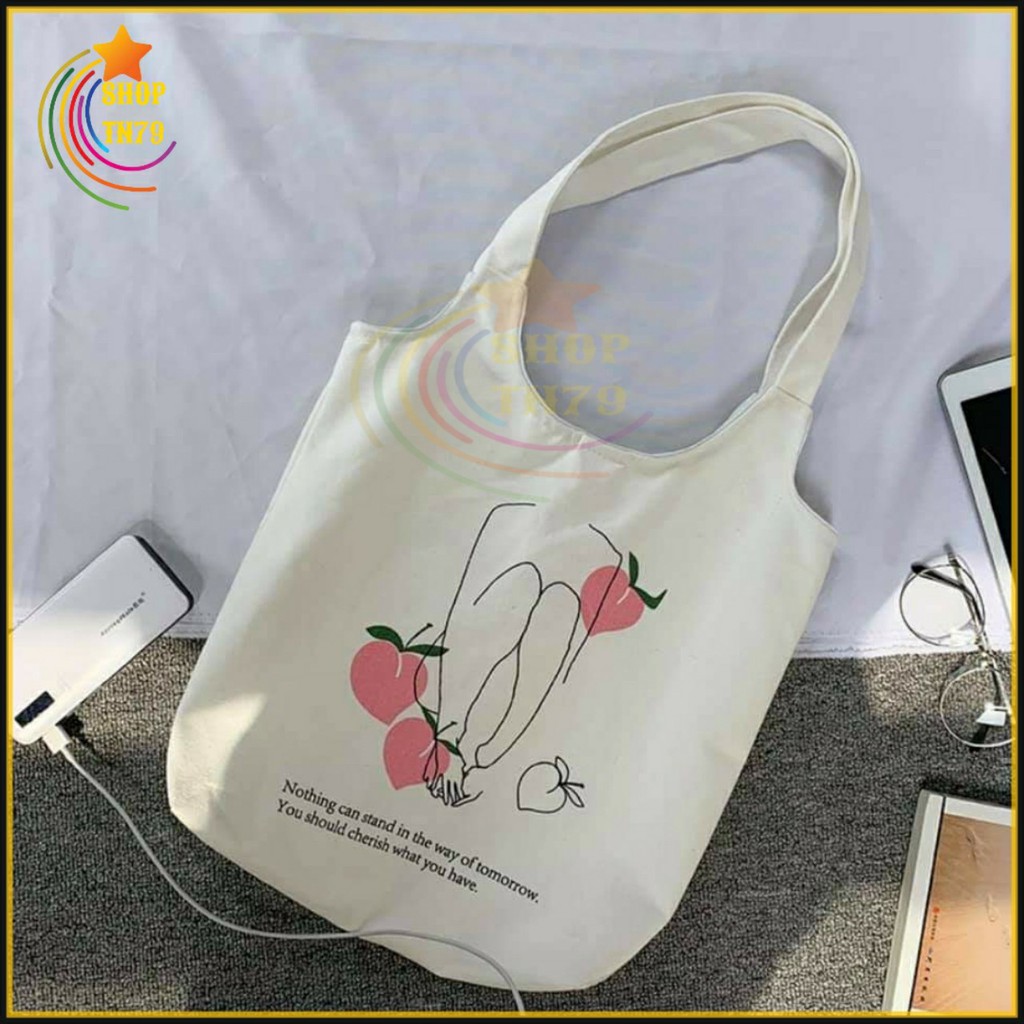 Túi đeo vai thời trang vải canvas mềm loại to đi hoc , đi chơi , đi làm đều rất đẹp - 3 TRÁI ĐÀO