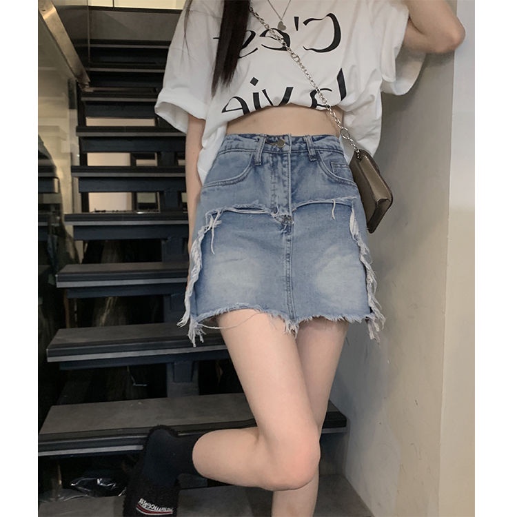 COZOK Chân váy jean Rách Lưng Cao Thời Trang Cho Nữ