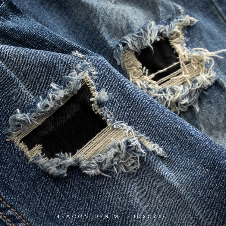 Quần Jean Dài Nam Siêu Cấp Xanh Đậm Rách Nhiều BEACON DENIM Form Slim Fit Năng Động JDSC717