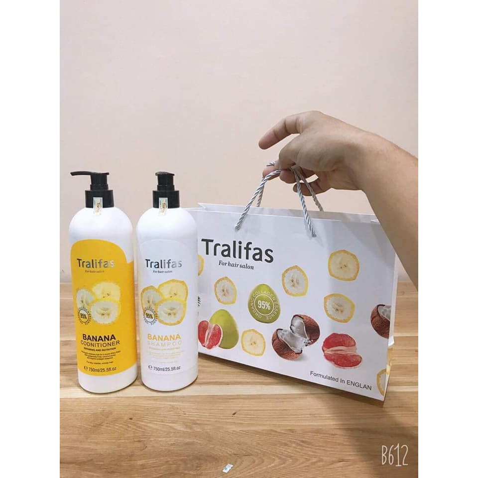 CẶP GỘI XẢ Dầu Chuối BANANA TRALIFAS COLLAGEN 750ML x 2