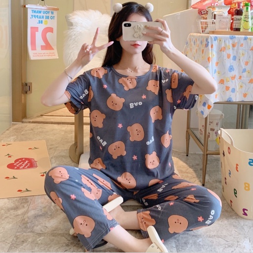 Đồ bộ nữ quần dài mặc ở nhà mùa hè chất thun cotton dễ thương form bigsize phong cách hàn quốc BCD09