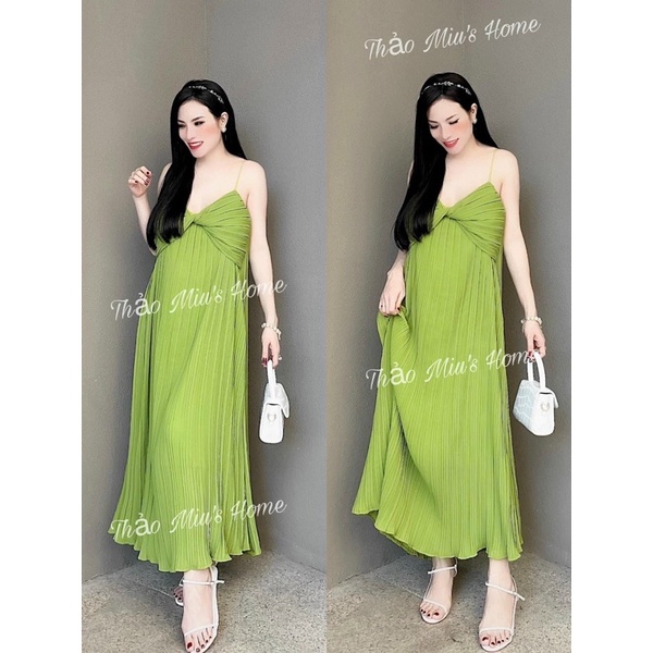 Đầm dập ly 2 dây xoắn ngực dáng suông-hình thật.