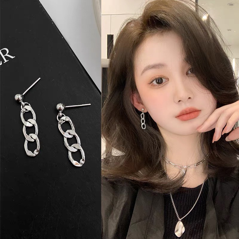Bông tai nữ dáng dài mắt xích đơn giản phong cách Hàn quốc swag