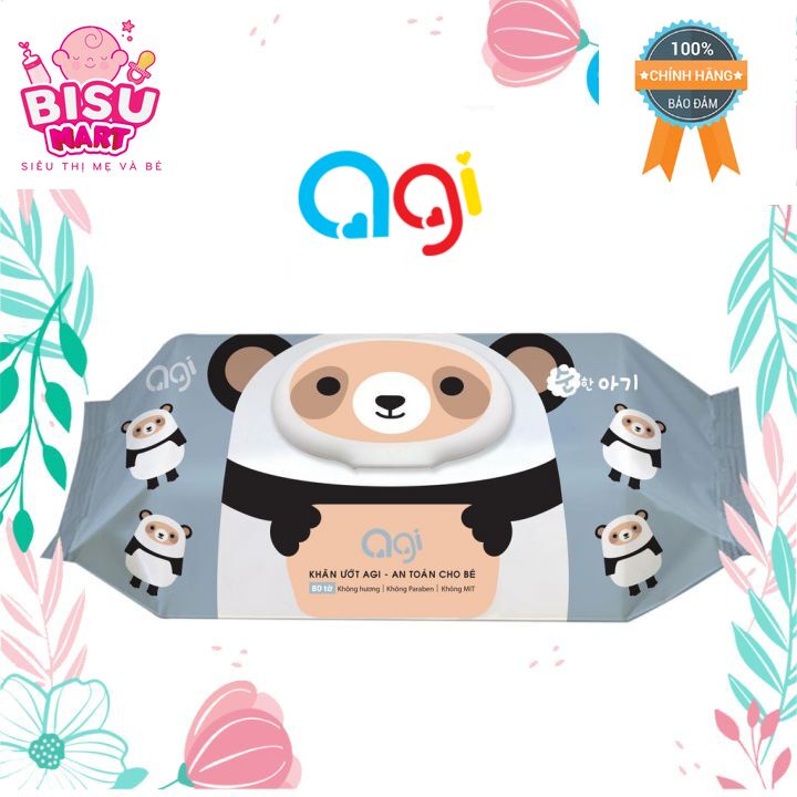 Khăn ướt Agi, Khăn ướt 80 tờ mềm mịn không mùi an toàn cho bé yêu (hộp 80 tờ)