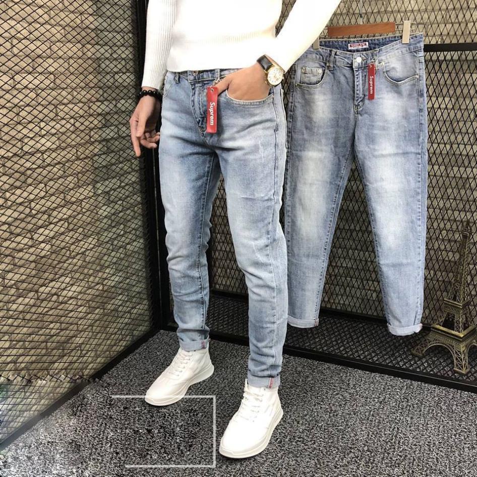 HCM️⚡ Quần Jean Dài, Quần Jean Nam Thêu Logo Màu Xám Mina_fashion