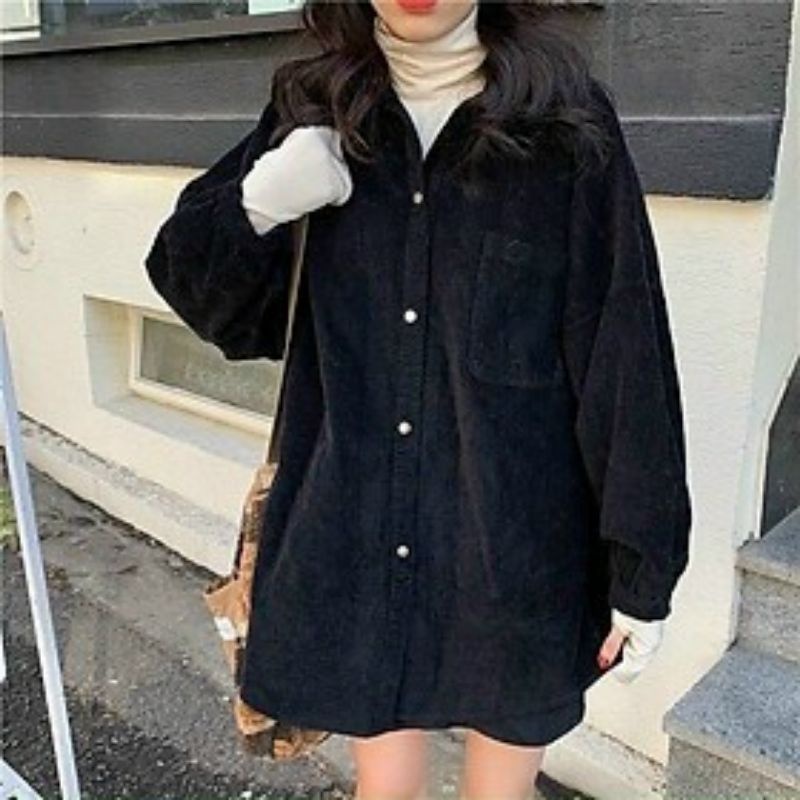 Áo sơ mi nhung tăm unisex form rộng Hàn Quốc