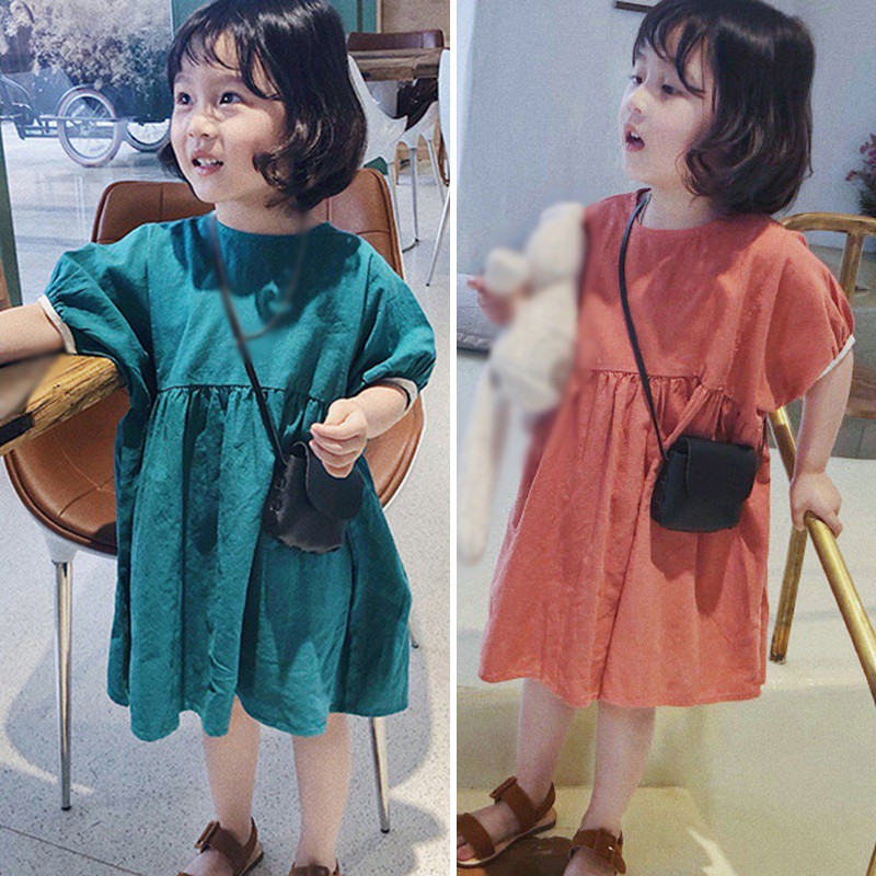 Váy Bé Gái Màu Trơn Phong Cách Hàn Quốc