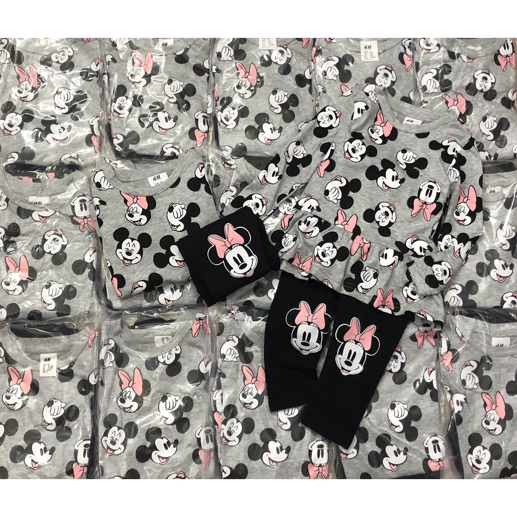 Bộ dài tay thu đông bé gái - Set áo váy kèm quần legging Minnie ghi Hm cho bé gái size 1-6t