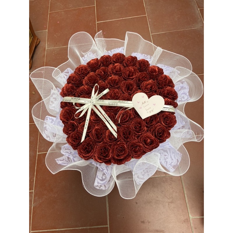 [Hoa sáp thơm_quà 14/2] Bó hoa hồng sáp nhũ 50 bông và bó hoa hồng sáp 99b  vĩnh cửu tặng kèm thiệp và đèn nháy