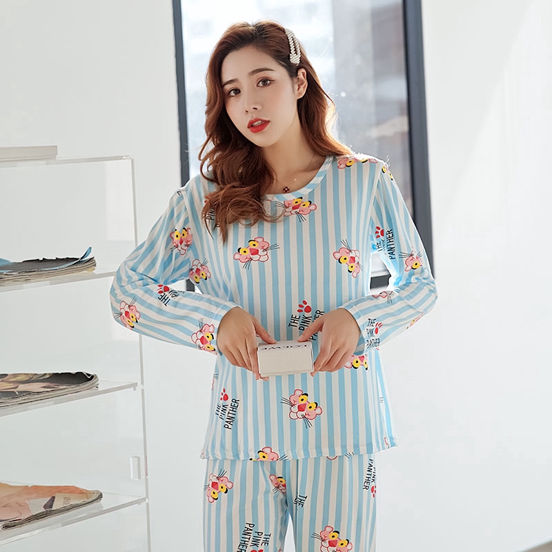 xiaohan korea spring autumn loose female nightwear round neck long sleeve sleepwear set women cute printed pajamas | BigBuy360 - bigbuy360.vn