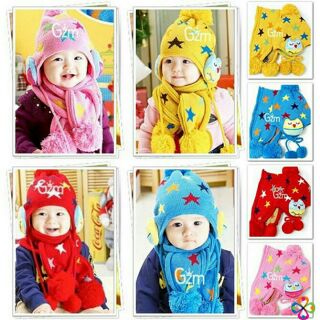 Mũ len ngôi sao kèm khăn cho bé 1 - 6 tuổi, Bộ khăn và mũ len hình sao cho bé.