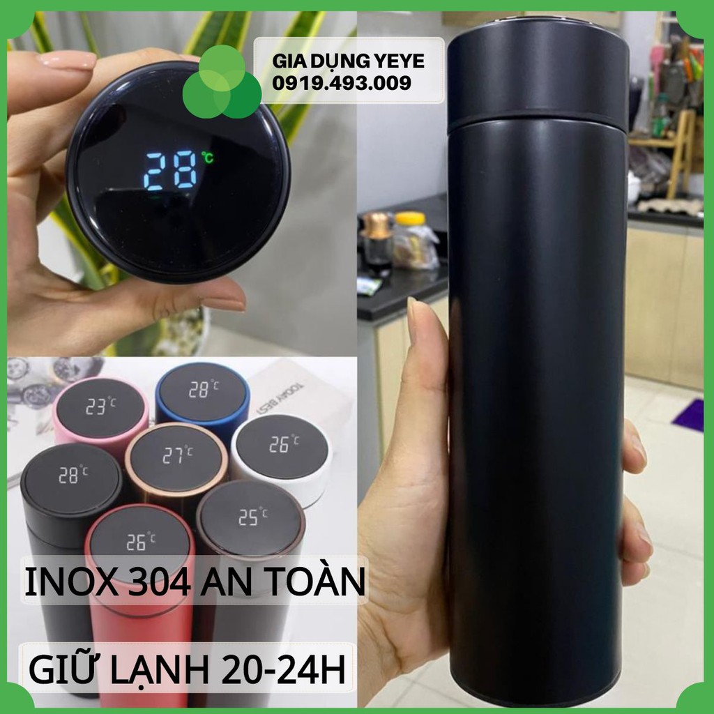 Ly giữ nhiệt inox 304, bình giữ nhiệt cảm ứng hiển thị nhiệt độ 500ml