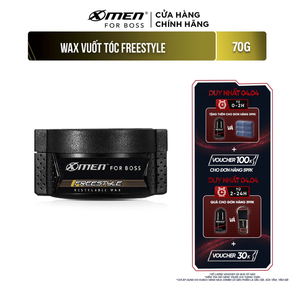 [Mã FMCGMALL -8% đơn 250K] Sáp vuốt tóc X-Men For Boss Wax FREESTYLE 70g - Vuốt nhẹ tự nhiên