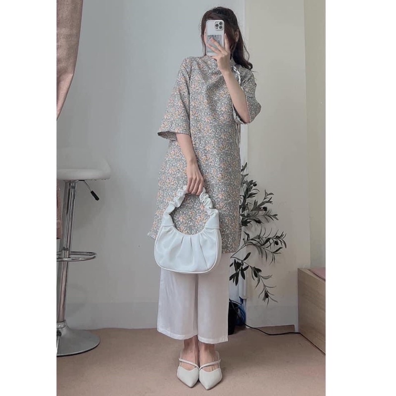 Áo Dài Hoa Nhí Kèm Quần