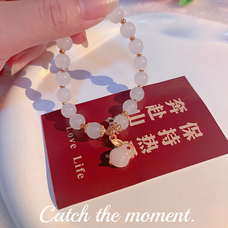 Vòng Tay Thỏ Đá Ngọc Bích Phong Cách Hetian Yu Phong Cách Mới 2022