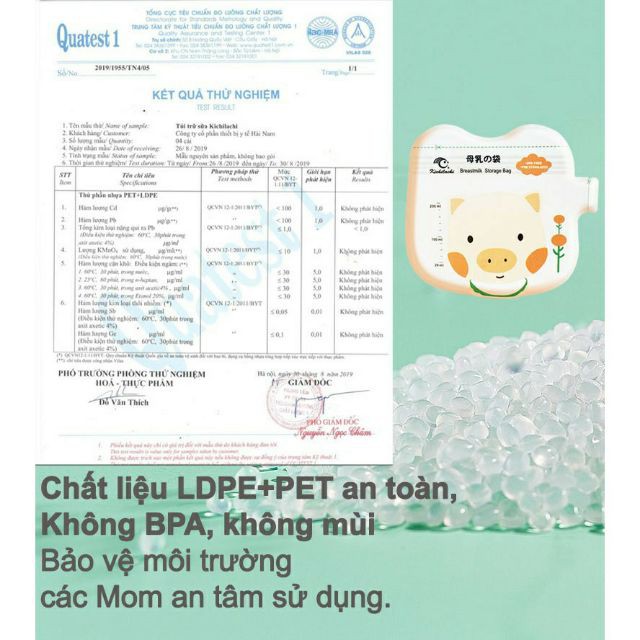 2 Hộp - 64 túi trữ sữa 200ml không BPA, không mùi &amp; 2 khóa zip an toàn cho Bé KICHILACHI (Hình con heo dễ thương)