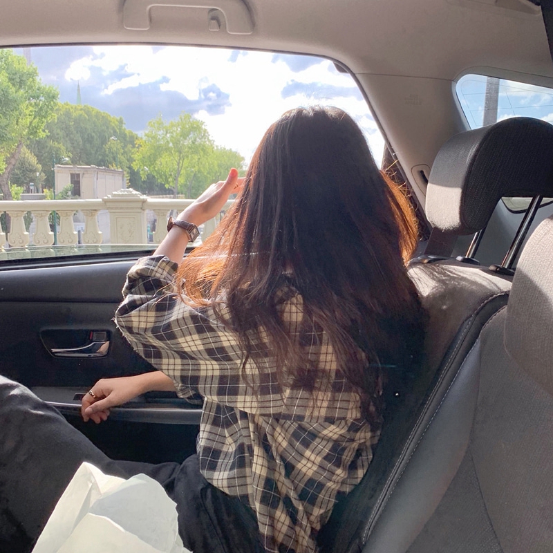 SUXI Áo Sơ Mi Caro Tay Dài Phong Cách Hàn Quốc