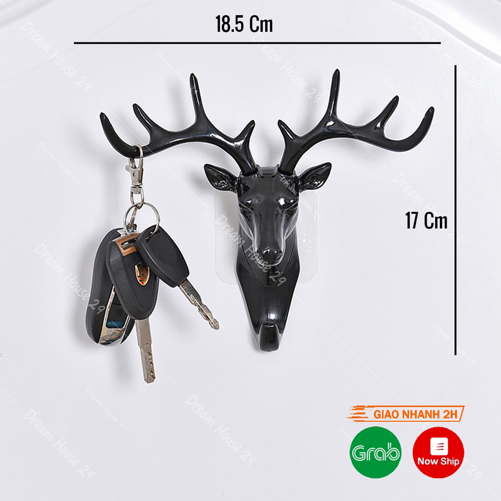 Móc treo đồ đa năng hình đầu hươu 3 màu kích thước 19cm x 17cm