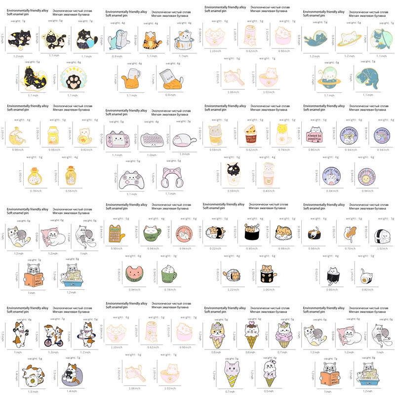 Bộ 5 Ghim Cài Áo Tráng Men Hình Mèo Hoạt Hình / Cốc Kem / Hành Tinh / Hành Tinh Dễ Thương Dùng Làm Quà