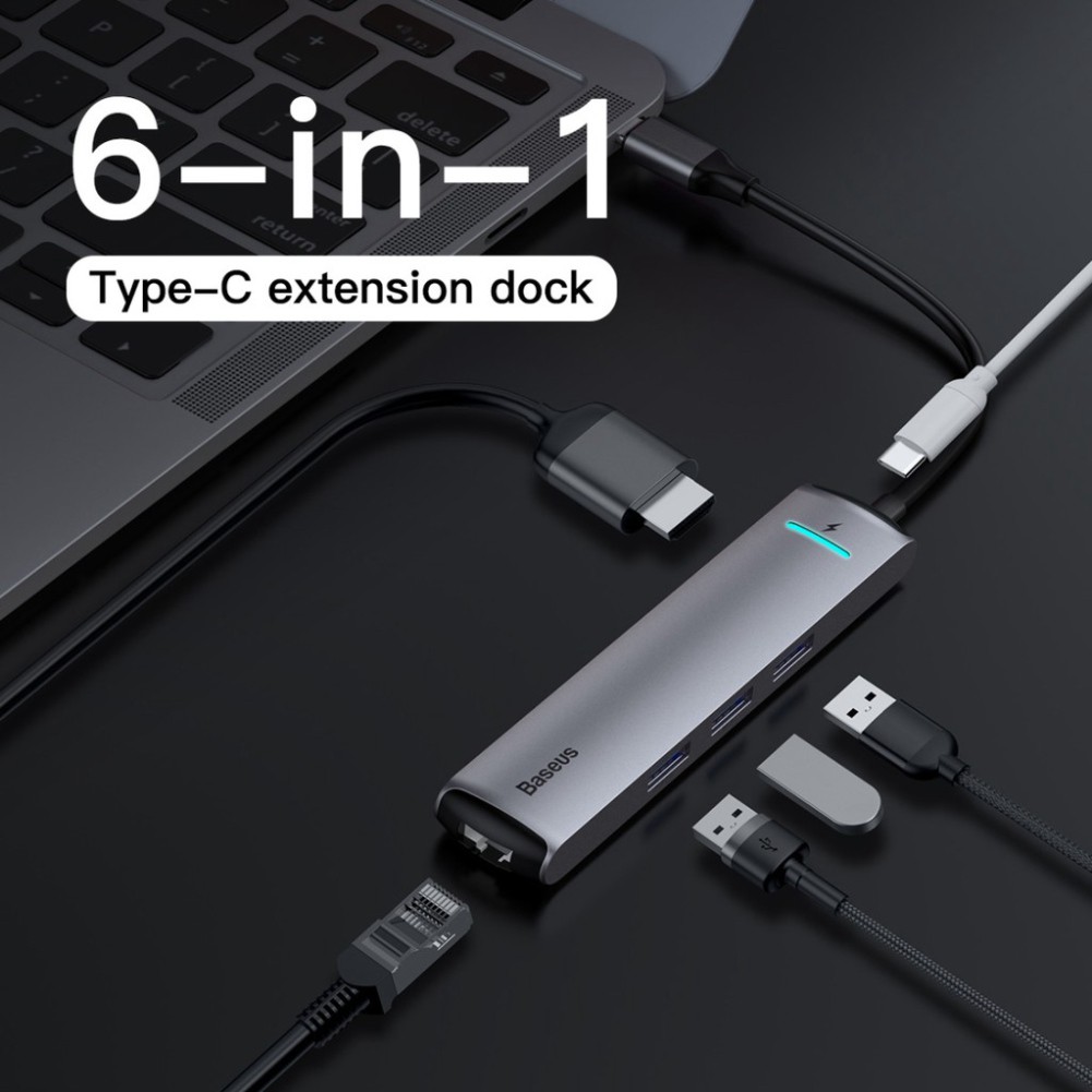 Hub chuyển nhôm nguyên khối ThunderBolt 3 Baseus LV418GY