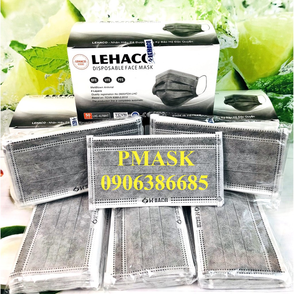 Khẩu trang y tế Lehaco 4 Lớp Màu Hồng / Trắng / Xanh / Xám kháng khuẩn 50 cái / hộp - Khẩu trang y tế kháng khuẩn Lehaco