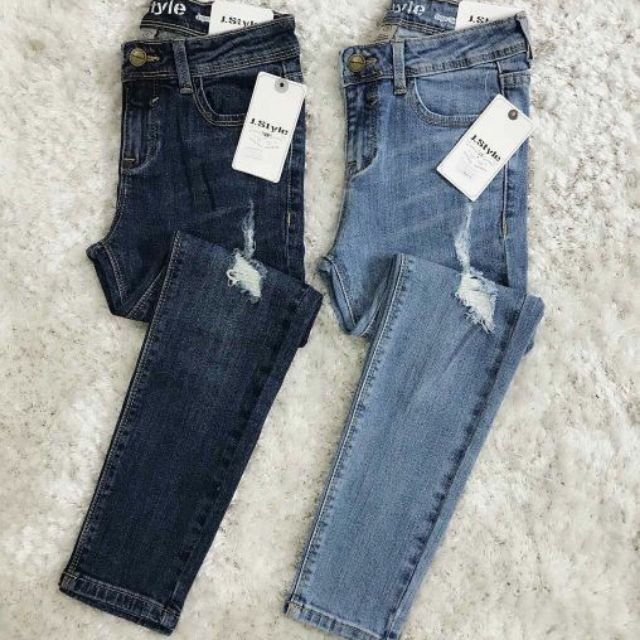 Quần jean skinny lửng bắp chân rách xước - 763jtyle003