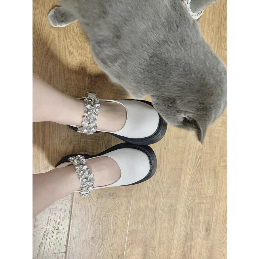 Giày Mary Jane đế mềm quai đính đá sang trọng phong cách Ulzzang Hàn Quốc hottrend