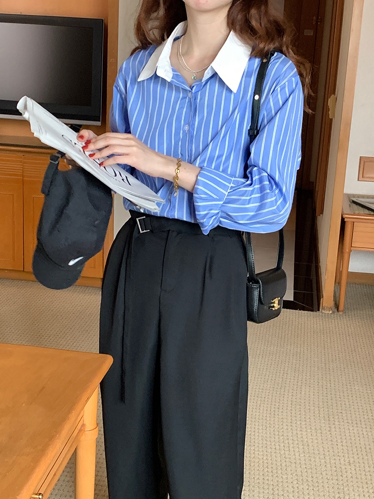 Áo sơ mi Peppermint dài tay họa tiết kẻ sọc phong cách thời trang mới 53560