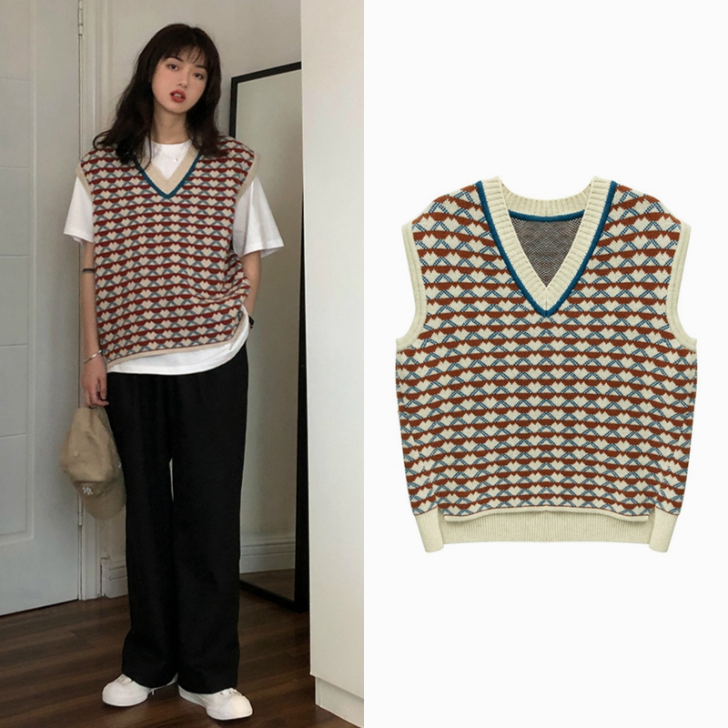 Áo Sát Nách Xiaozhainv Dệt Kim Cổ Chữ V Họa Tiết Kẻ Sọc Phong Cách Retro Hàn Quốc Dễ Phối Đồ Dành Cho Học Sinh | BigBuy360 - bigbuy360.vn