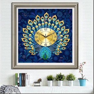 Tranh đính đá 3d đồng hồ chim công  bao gồm cả động cơ - Treo trang trí phòng khách