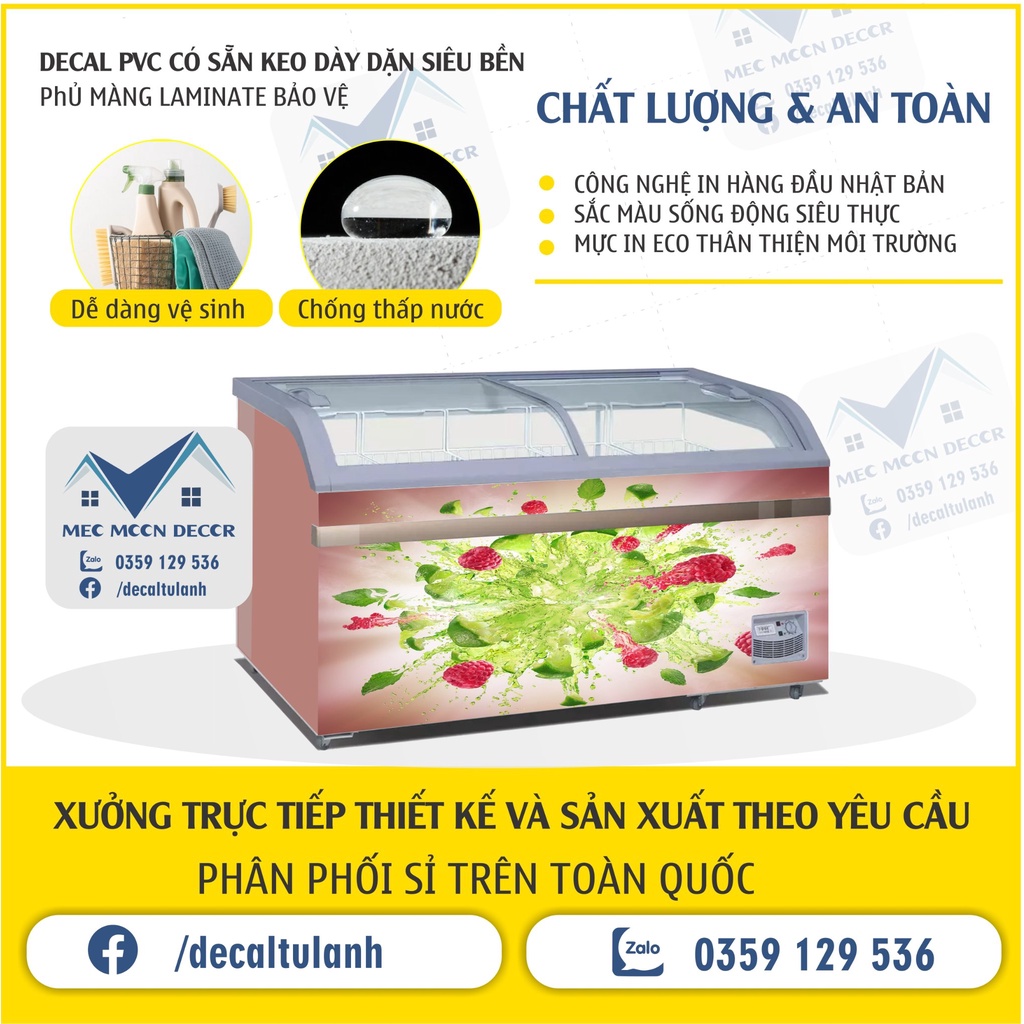 Miếng dán tủ đông - decal dán tủ đông không thấm nước mẫu mới tươi mát cho tủ dung tích dưới 400l
