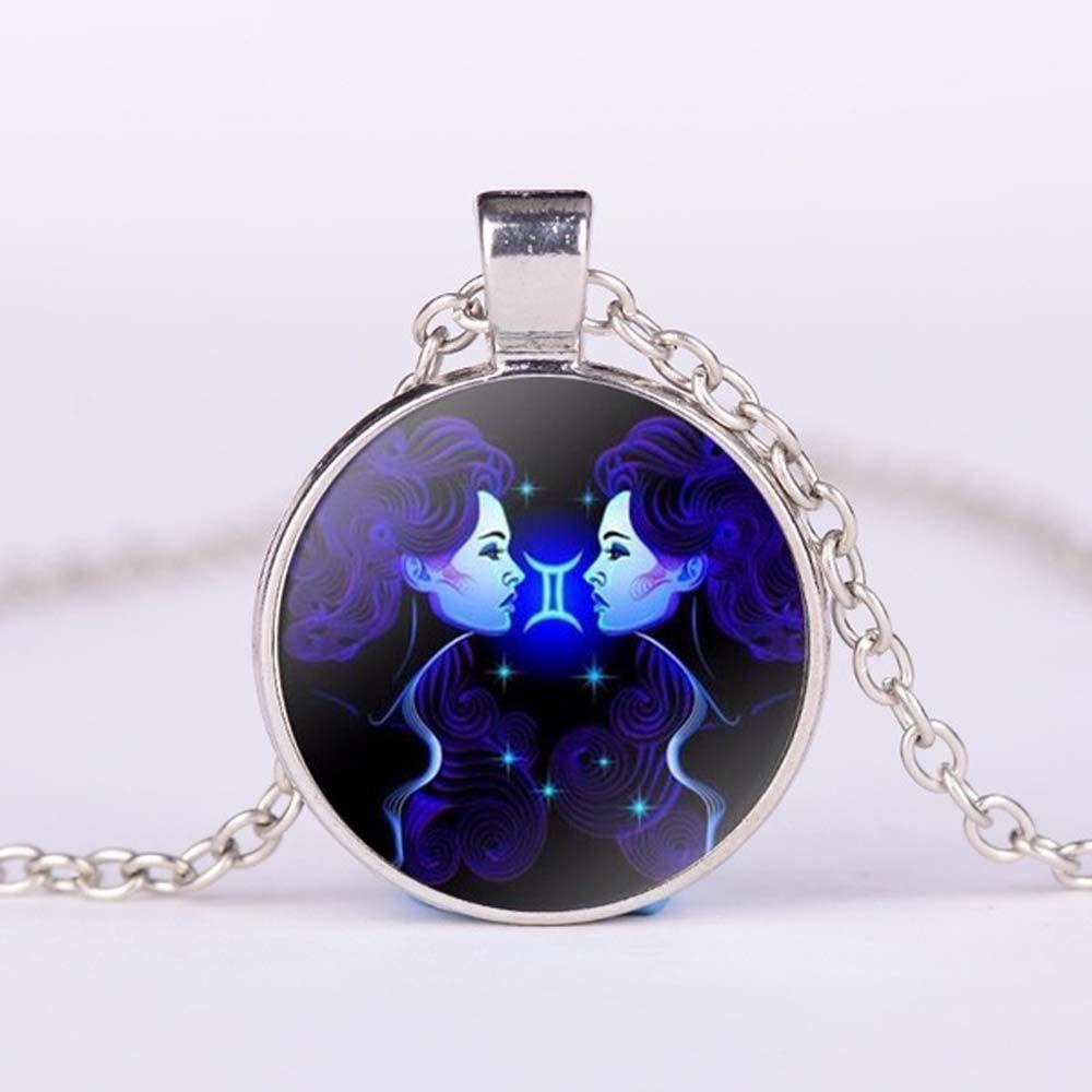1 Vòng cổ Mặt Kính Cabochon In Hình Cung Hoàng Đạo Dành Cho Nam Nữ