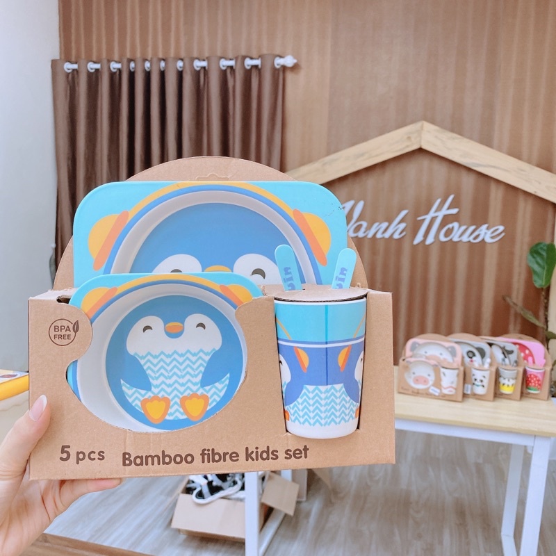 Set bộ bát ăn cơm lúa mạch cao cấp 5 chi tiết cho bé yêu