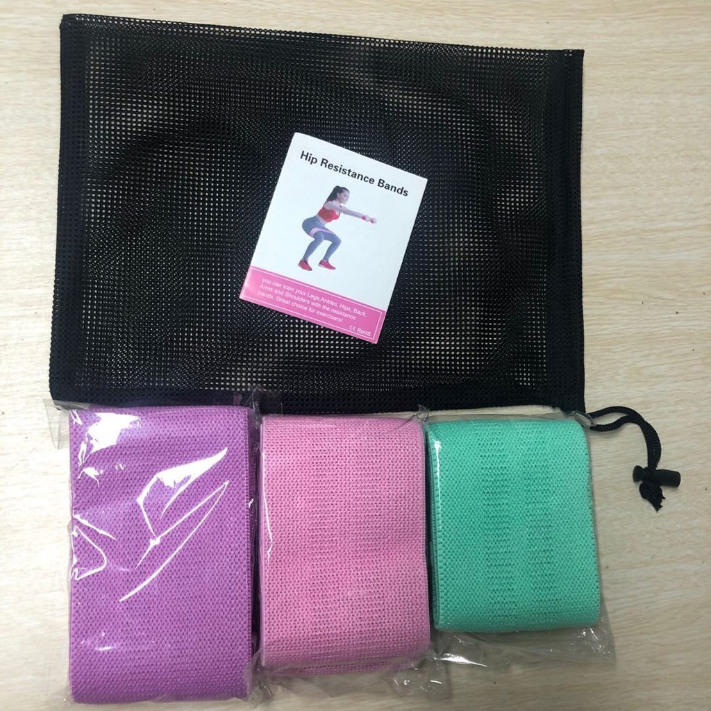 BỘ 3 DÂY VẢI ĐÀN HỒI TẬP MÔNG KÈM TÚI/HIP RESISTANCE BAND/DÂY KHÁNG LỰC/MINIBAND/CHÍNH