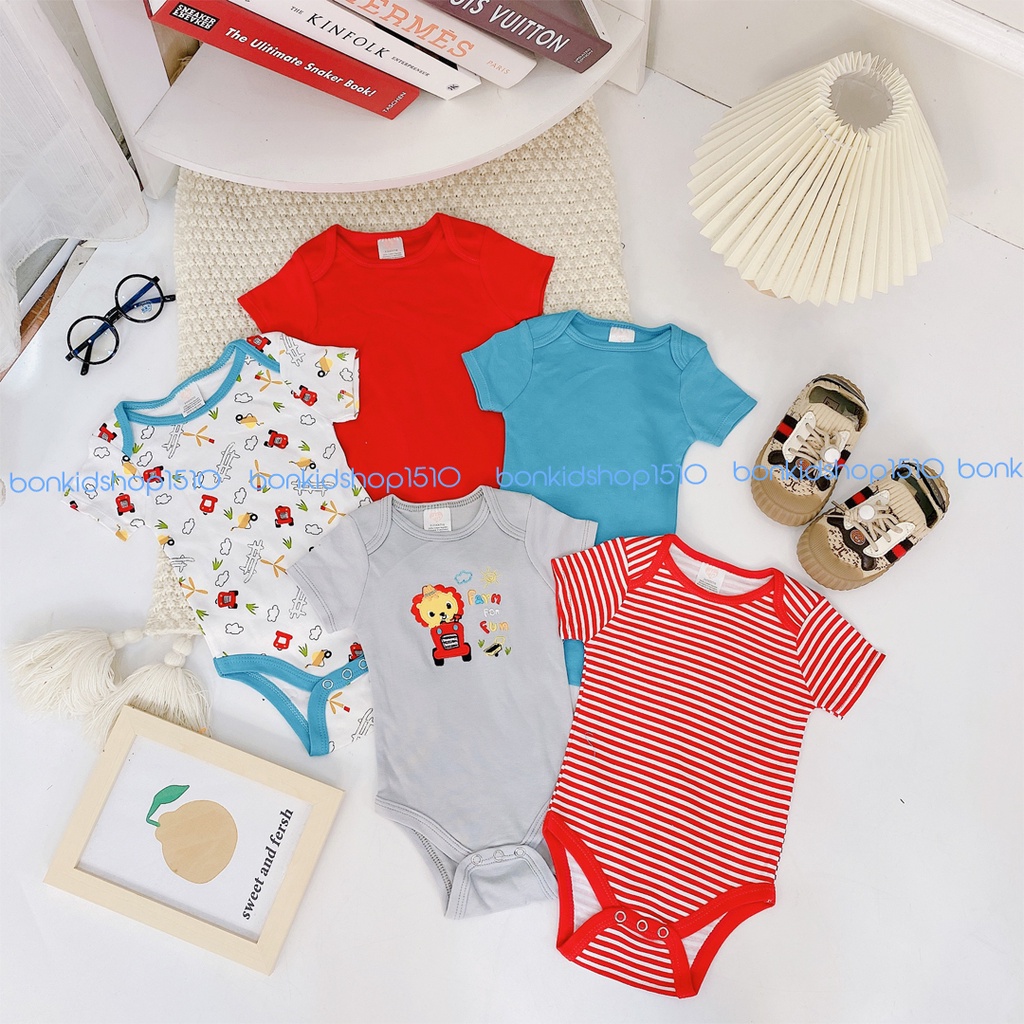 Combo 5 bộ body chip body suit cộc tay cho bé sơ sinh 0-8kg, hàng đẹp