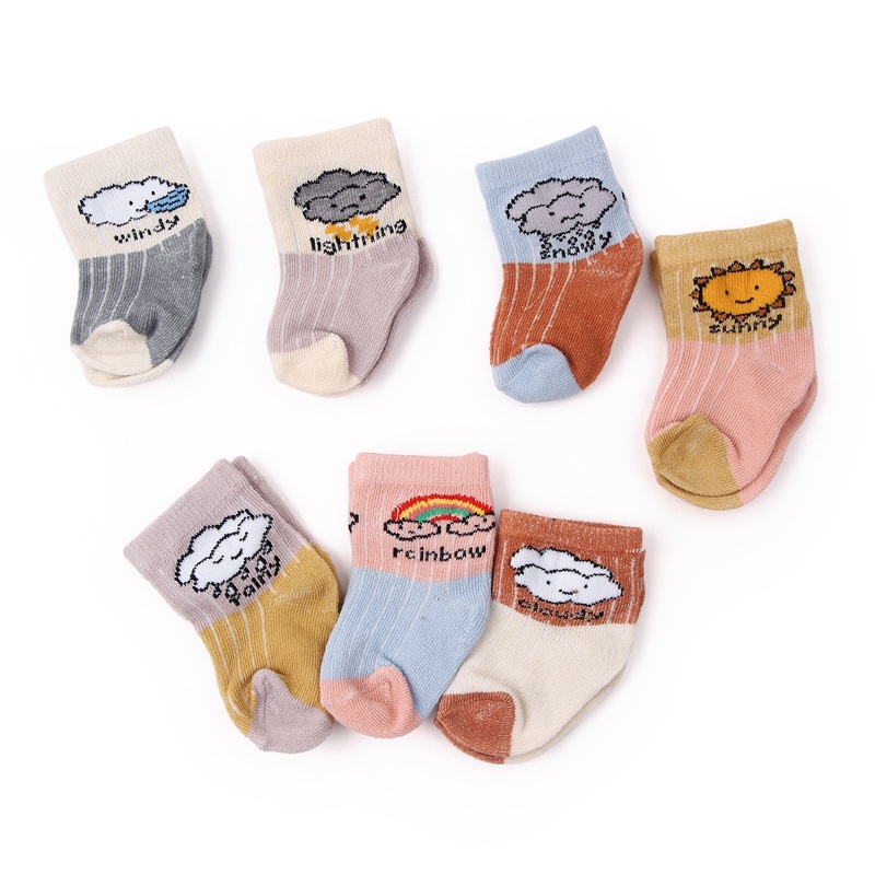 Set 7 Đôi Vớ Cotton 7 Cặp Mềm Mại Thoáng Khí In Họa Tiết Dễ Thương 7 Ngày Cho Bé Sơ Sinh 0-6 Tháng Tuổi