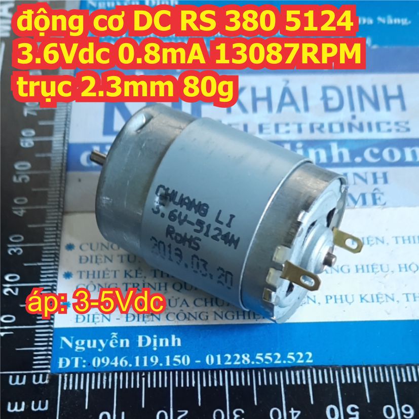 động cơ DC RS 380 5124 3.6Vdc 0.8mA 13087RPM trục 2.3mm 80g kde3563