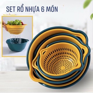 Set Rổ 6 In 1 Rửa Rau Quả Tiện Lợi, Bộ Rổ Kèm Chậu Siêu Tiện Ích, Tiết Kiệm, Đủ Size Dễ Dàng Sắp Xếp