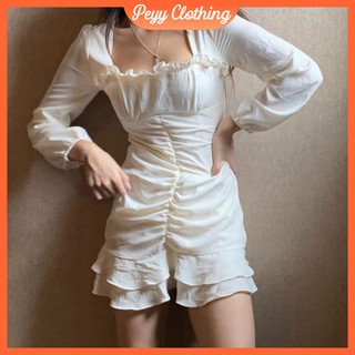 Đầm ulzzang đuôi cá dáng ngắn tay dài phong cách vintage Hàn Quốc V06 - Peyy Clothing
