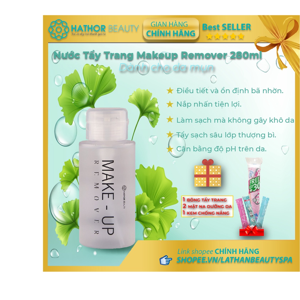 Nước tẩy trang [Tặng kèm bông tẩy trang & kem chống nắng] Makeup Remover 280ml